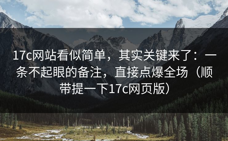 17c网站看似简单，其实关键来了：一条不起眼的备注，直接点爆全场（顺带提一下17c网页版）