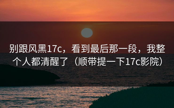 别跟风黑17c，看到最后那一段，我整个人都清醒了（顺带提一下17c影院）