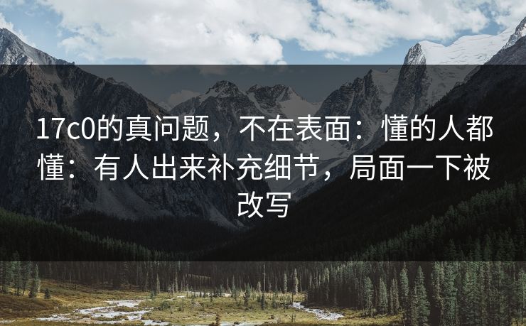 17c0的真问题，不在表面：懂的人都懂：有人出来补充细节，局面一下被改写